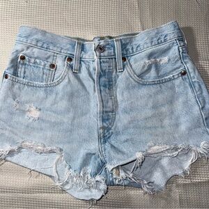Levi's Light Blue Frayed Denim Shorts size 26
